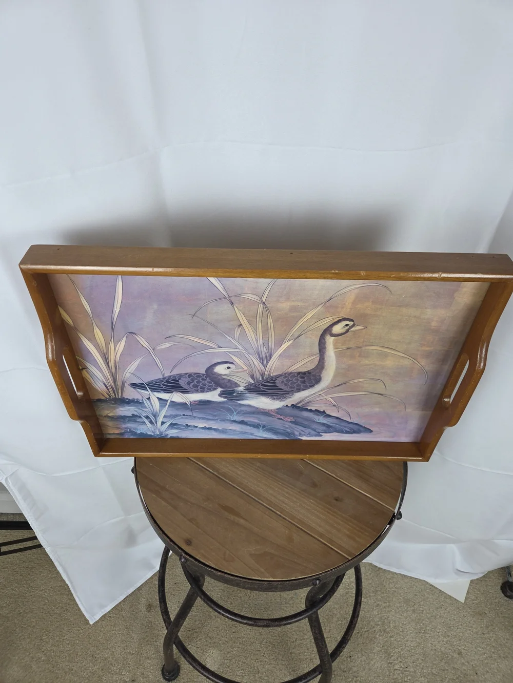 Wooden Serving Tray with Duck Illustration - Purple